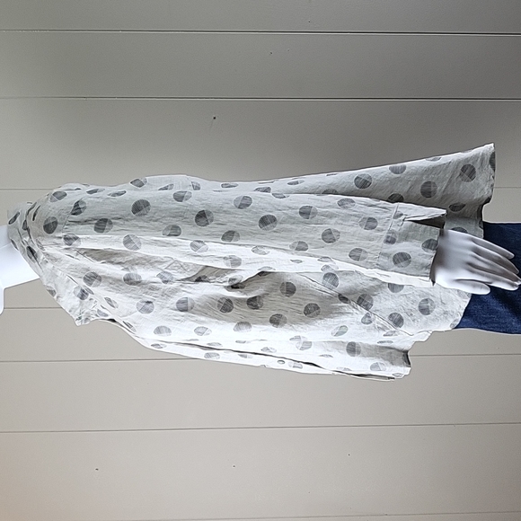Habitat 100% Linen Loose button-down Long Sleeve Top Abstract Dot Print XL/XLL - Picture 6 of 13